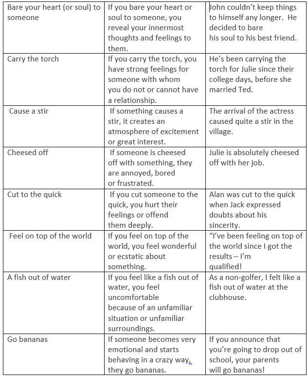 English Idioms Relating To Feelings And Emotions Learn English Vocabulary Communication English